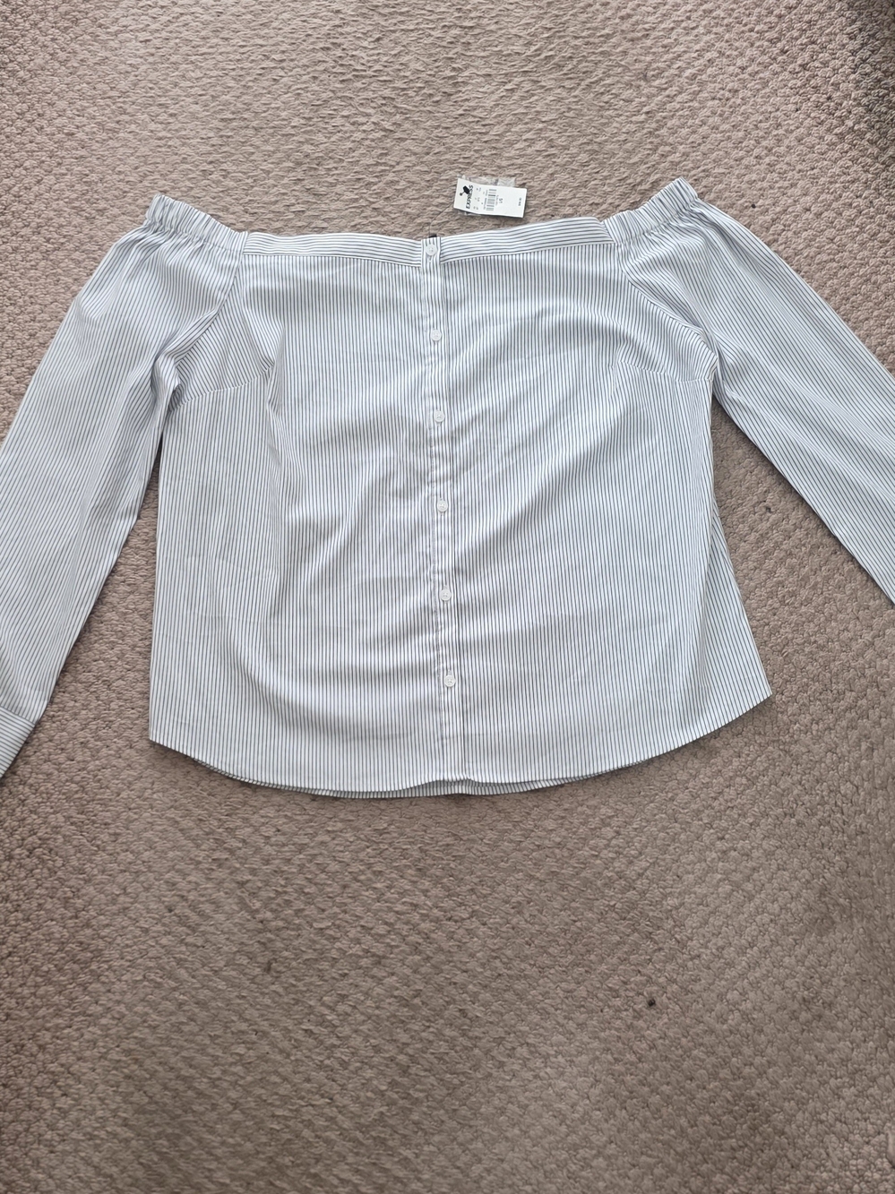 Express Off-Shoulder Button-Front Striped Blouse - White & Blue